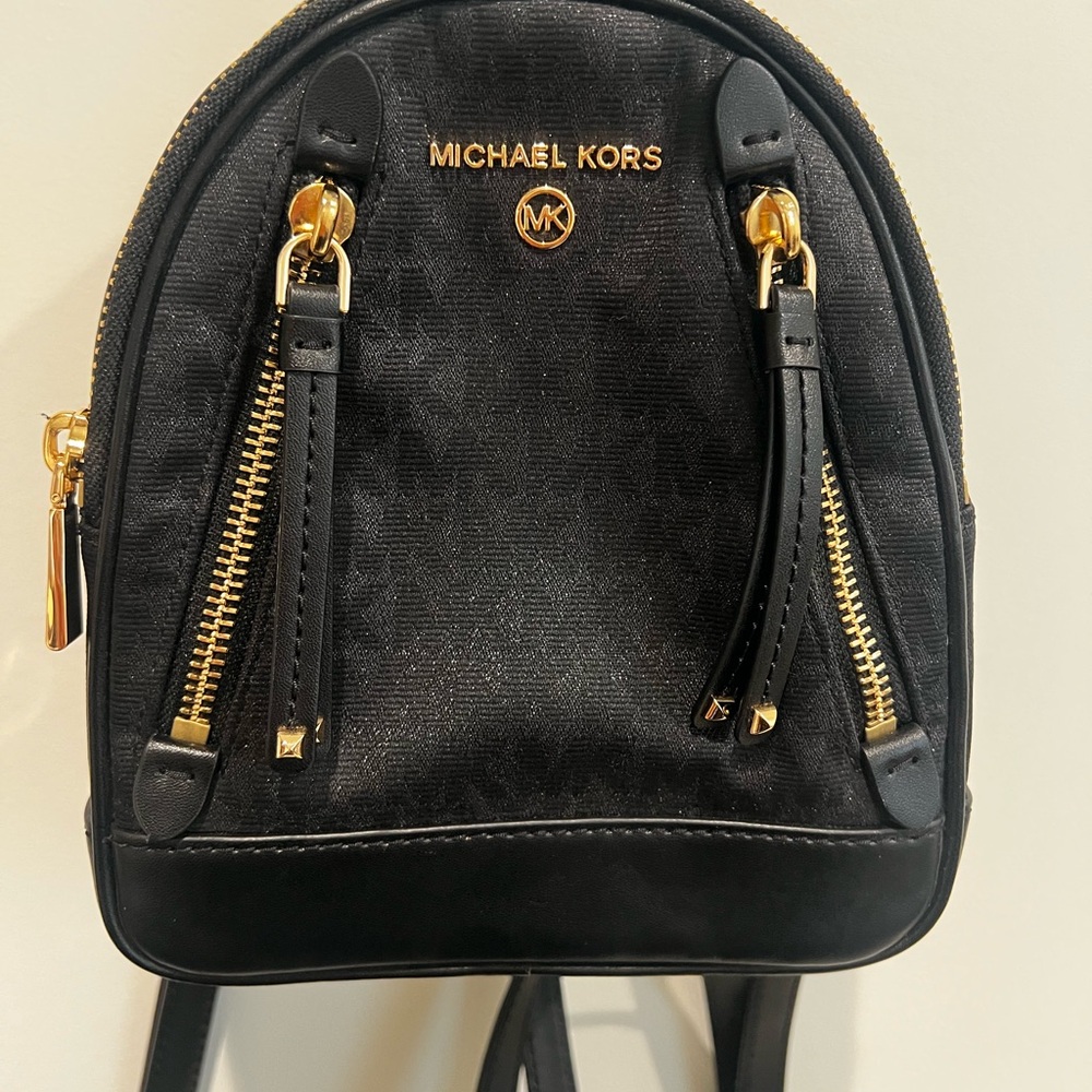 Michael Kors Black and Gold Mini Backpack with Gold Hardware